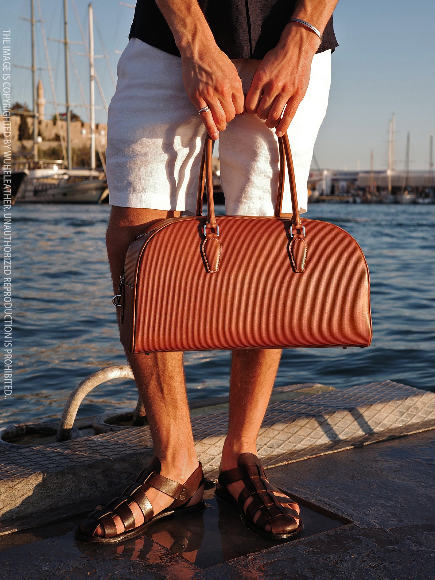 WUHE||Travel Bag×Vertical striped calfskin