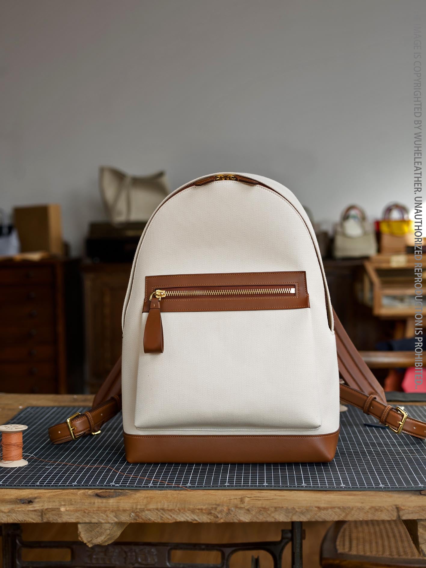 WUHE||Canvas and leather combination backpack