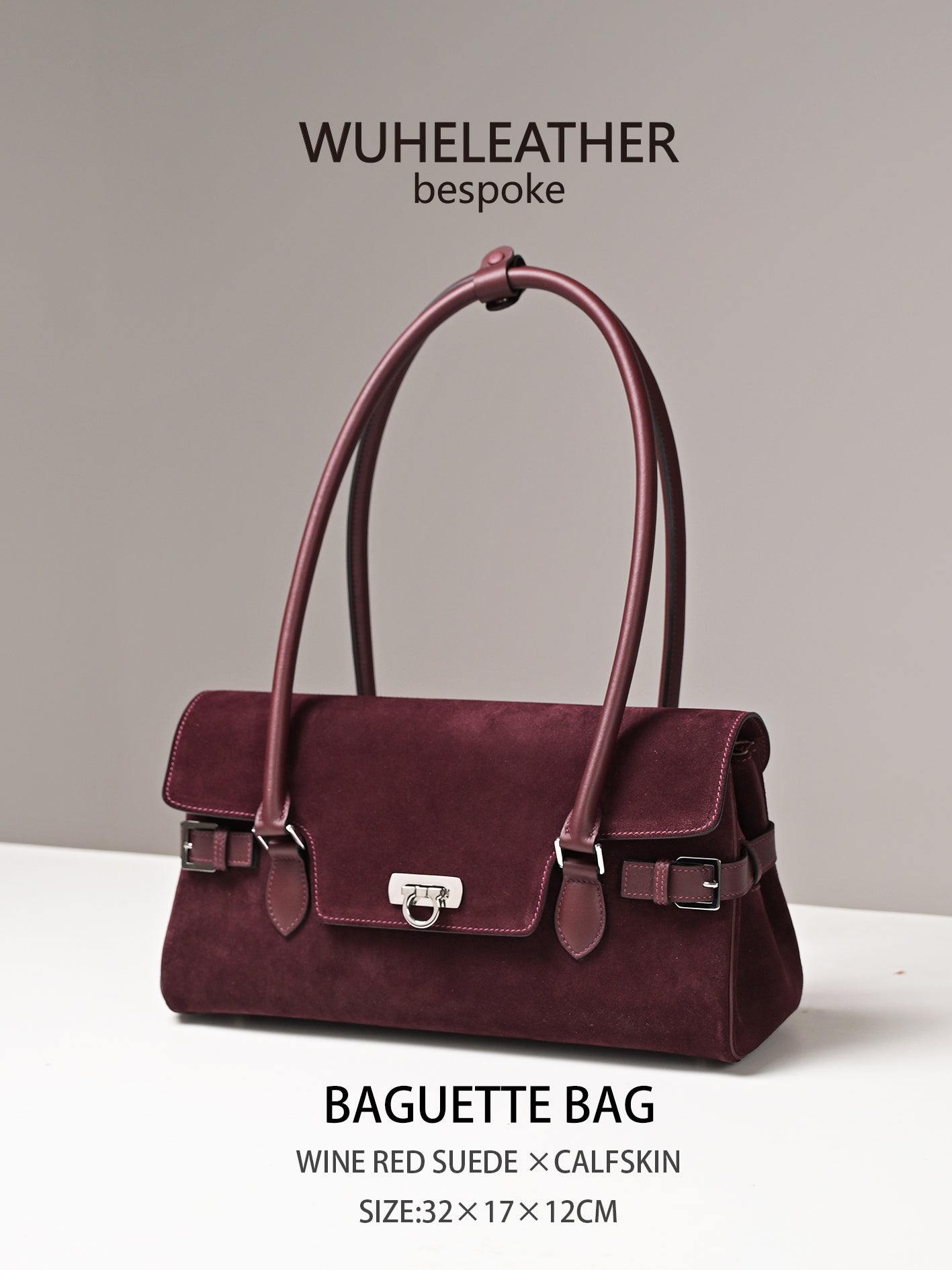 WUHE||Horseshoe Clasp baguette bag×suede calfskin