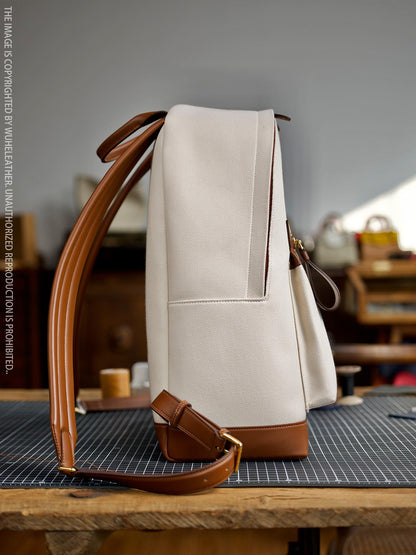 WUHE||Canvas and leather combination backpack