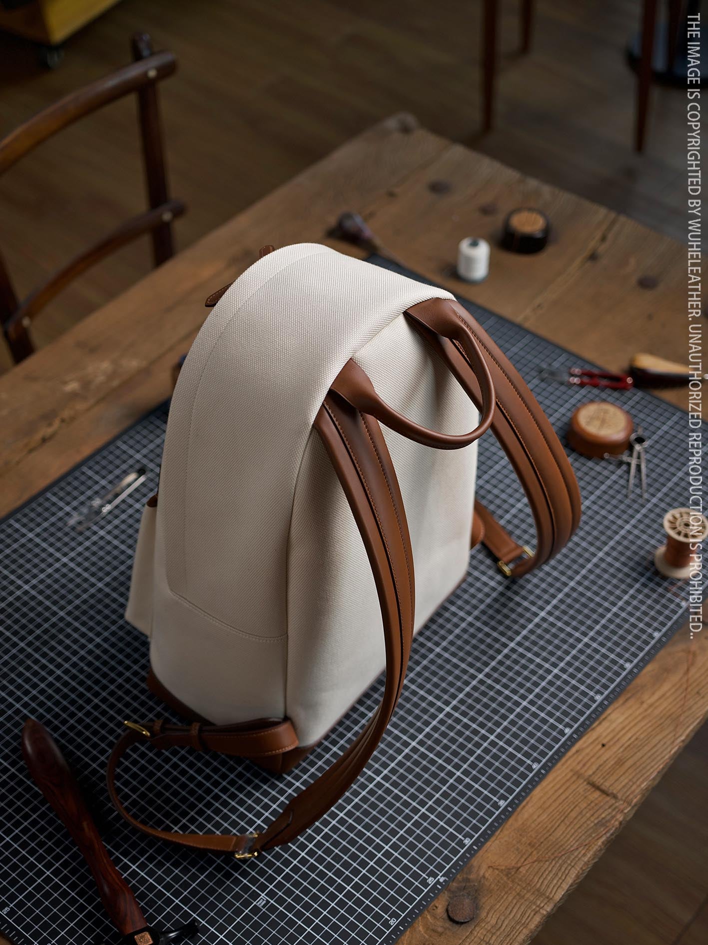 WUHE||Canvas and leather combination backpack