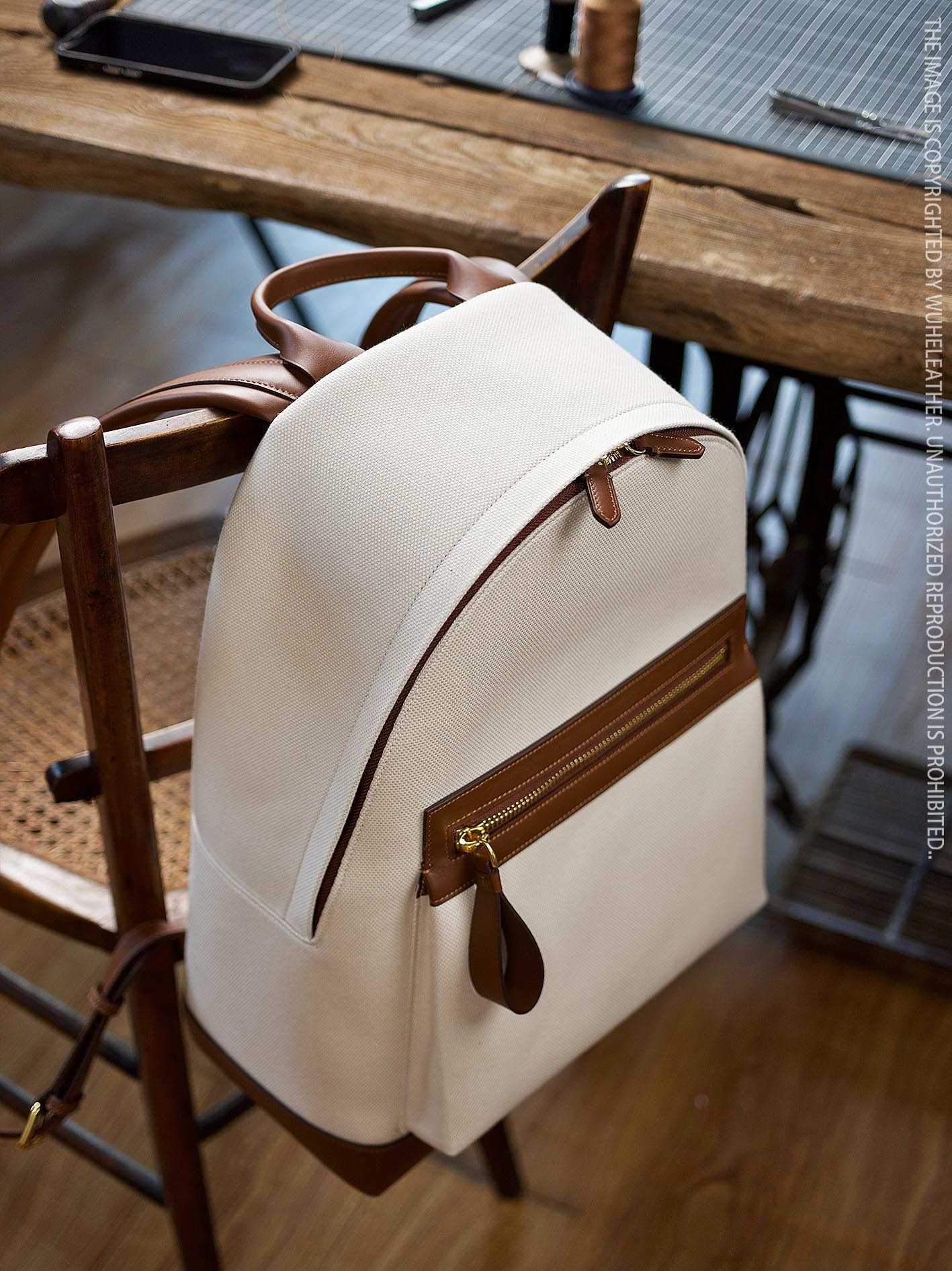 WUHE||Canvas and leather combination backpack