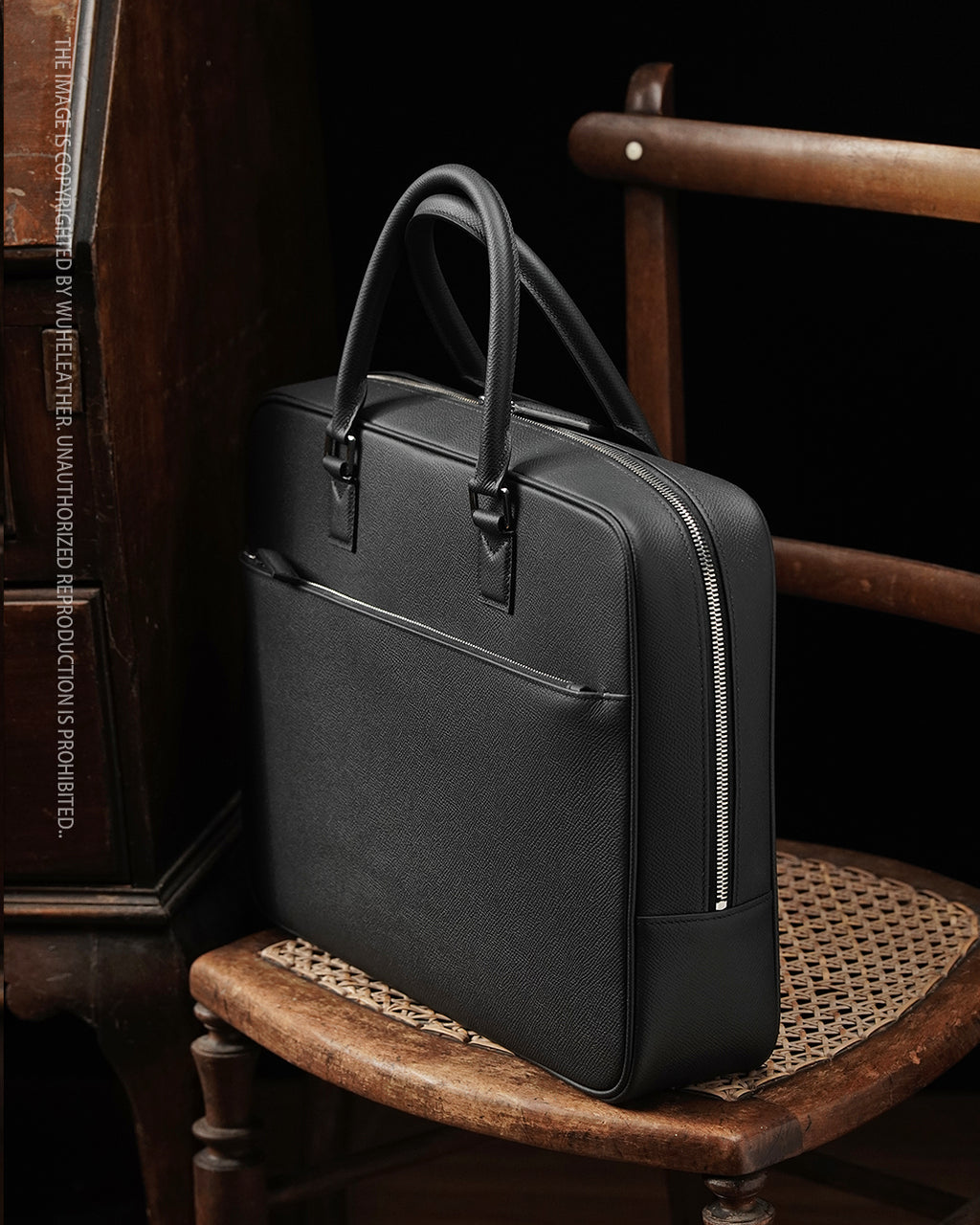 Leather briefcase  in black