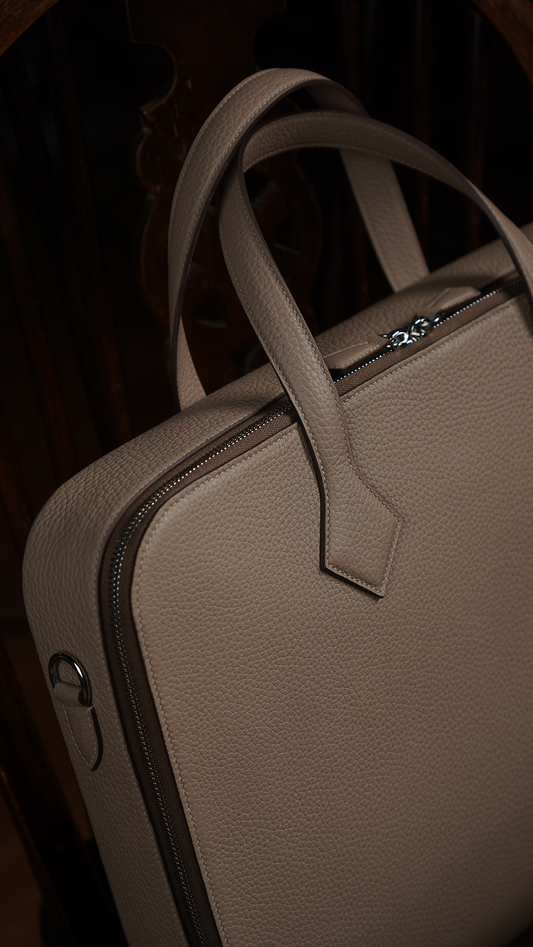 Calfskin leather zipper briefcase