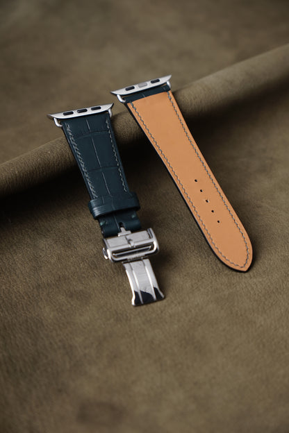 Alligator leather watch strap in green