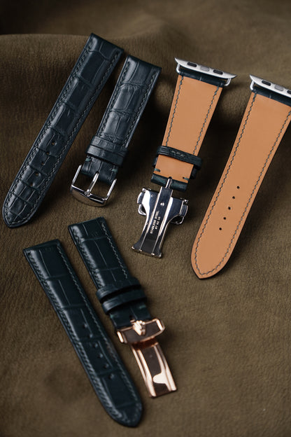 Alligator leather watch strap in green