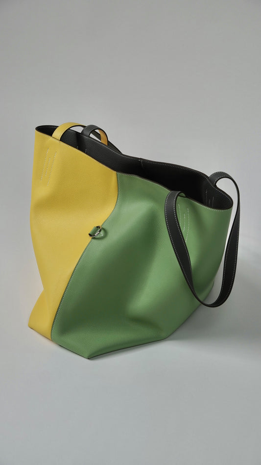 Colorblocked leather tote