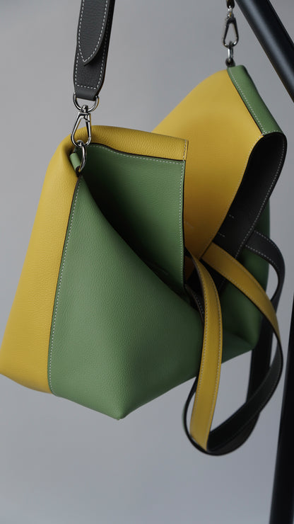 Colorblocked leather tote