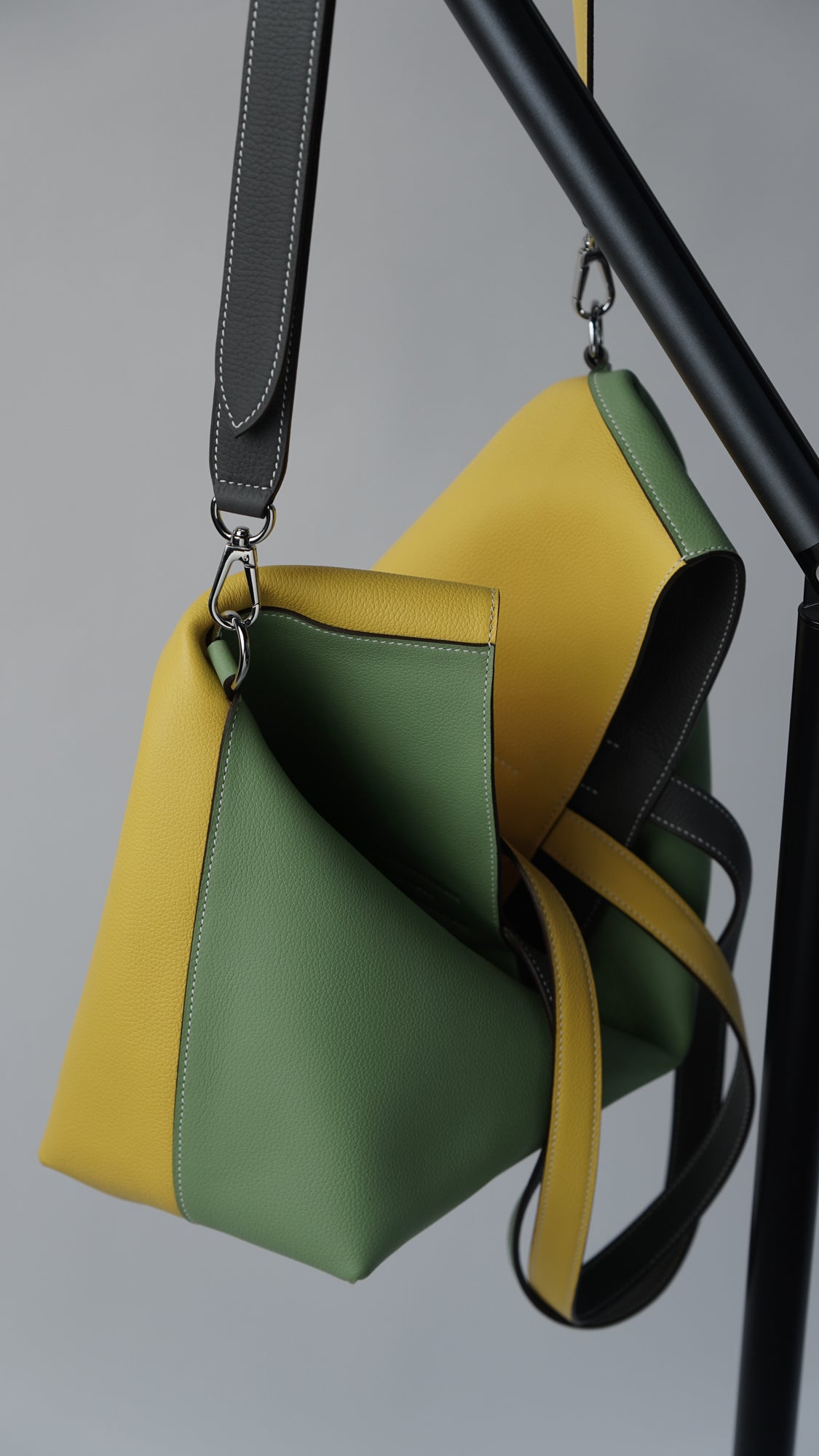 Colorblocked leather tote