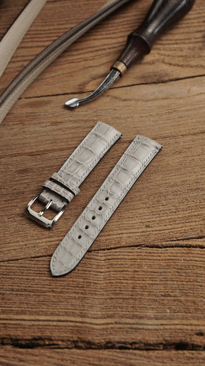 Alligator leather watch strap in silver gray