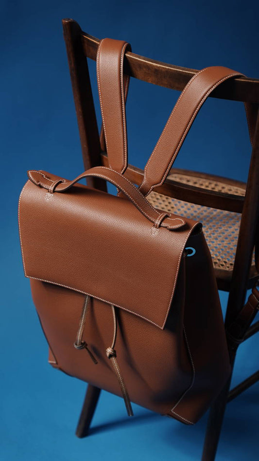 Golden brown Litchi Embossed calfskin leather backpack